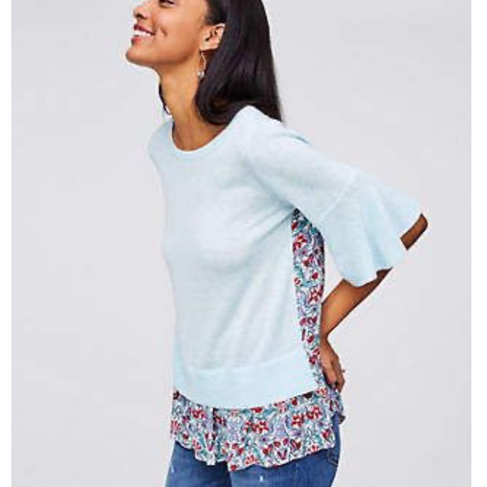 LOFT | Wool Blend Knit Floral Mixed Media Sweater